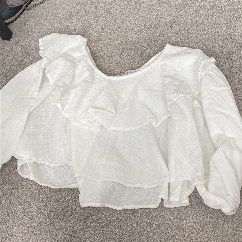 Hyfve Elegant White Ruffled Women's Top